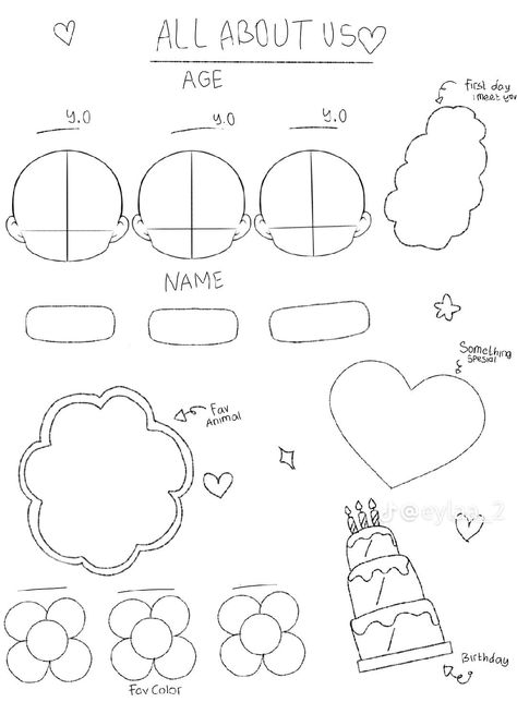 Fun Templates, Me Template, Body Type Drawing, About Me Template, Character Sheet Template, Doodle Frame, Bff Drawings, Hello Kitty Crafts, Aesthetic Letters