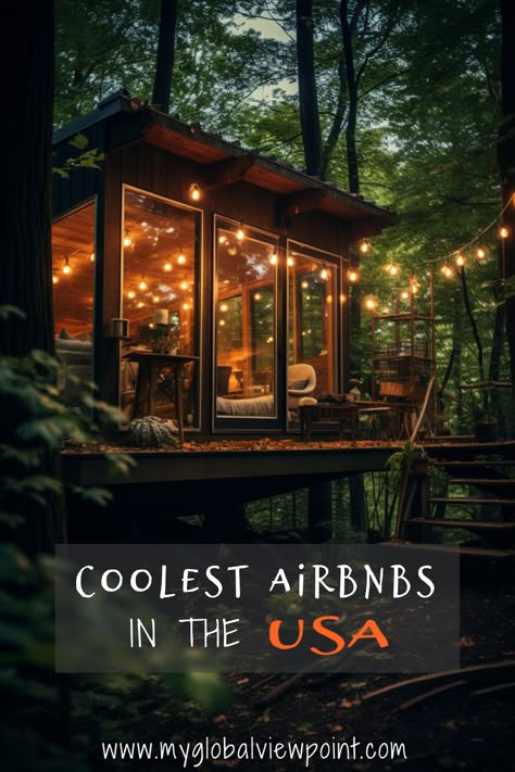 Cool and unique Airbnb vacation rentals around America Airbnb In The Woods, Tiny House Hillside, Unique Tree Houses, Tree House Vacation, Cozy Cabin Airbnb, Tree House Guest House, Tree House Air Bnb, Airbnb Unique Stays, Best Cabin Getaways Vacations