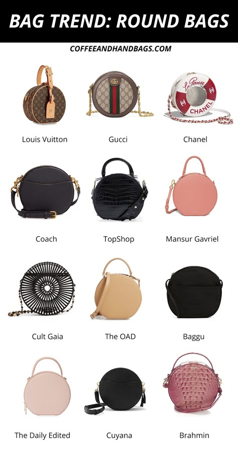 Bag Trend Round-Up: The Best Circle Bags | CoffeeAndHandbags.com Round Bags, Circle Bags, Fashion Terminology, Fashion Knowledge, Vintage Hat Boxes, Types Of Handbags, Circle Purse, Luxury Bags Collection, Fashion Terms