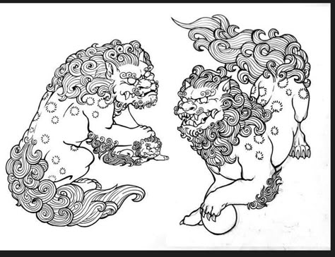 Traditional Japanese Tattoo Sleeve, Japanese Foo Dog, Foo Dog Tattoo Design, Foo Dog Tattoo, Fu Dog, Japan Tattoo Design, Foo Dogs, Chinese Tattoo, Traditional Japanese Tattoos