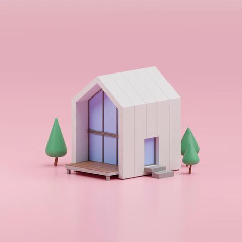 Blender 3d Building, House 3d Illustration, 3d House Illustration, Blender 3d House, Isometric House Illustration, Blender Ideas 3d, House Design Illustration, Modern House Illustration, Real Estate Illustration