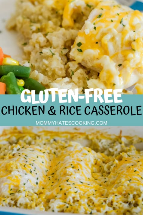 Gluten Free Chicken Casserole, Cheesy Chicken And Rice Casserole, Cheesy Chicken And Rice, Gluten Free Casserole, Gluten Free Chicken Recipes, Gluten Free Dinners, Chicken And Rice Casserole, Chicken Rice Casserole, Gluten Free Ideas