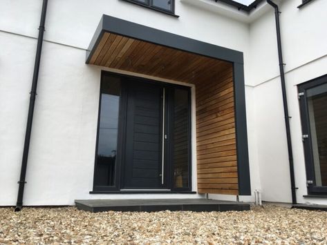 Courtlands Lane, Lympstone • Aspect One Contemporary Porch Ideas Entrance, Flat Roof Front Porch, Enclosed Front Porch Ideas Entrance, Modern Front Porch Ideas Uk, Open Porch Ideas, Cladded Porch Entrance, Contemporary Porch, Front Door Terrace House, Open Porch Ideas Uk