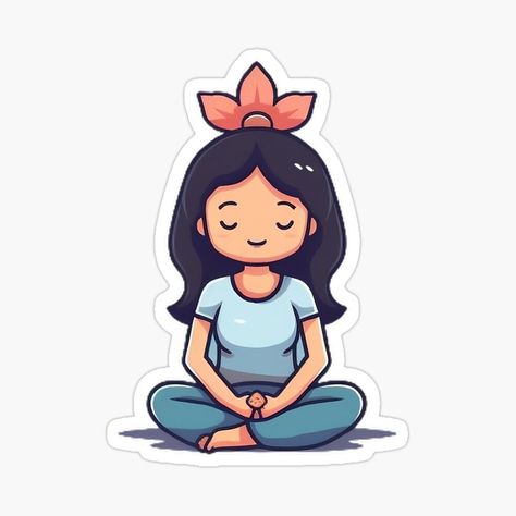 Get my art printed on awesome products. Support me at Redbubble #RBandME: https://www.redbubble.com/i/sticker/Bloom-in-Meditation-by-InkedShadow/145630512.EJUG5?asc=u Meditation Drawings, Meditate Aesthetic, Meditation Drawing, Woman Meditating, Yoga Drawing, Meditation Pose, Yoga Stickers, Happy Eyes, Meditation Poses