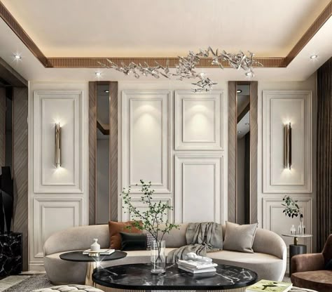 Neo Classical Interiors, Majlis Design, Aesthetic Interior Design, Classical Interior, Neoclassical Interior, Latest Living Room Designs, Aesthetic Interior, Classic Living Room, Wall Panelling