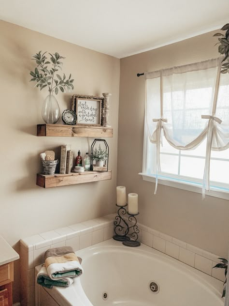 How To Decorate Bathtub Area, Bath Tub Area Decor, Corner Tub Wall Decor, Bathroom Decor Garden Tub, Whirlpool Tub Decor Ideas, Window Sink Decor, Bathtub Corner Decor, Bathroom Decor Over Tub, Master Bath Tub Decor Ideas