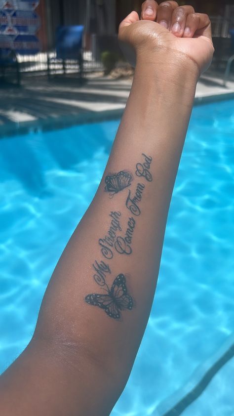 Tattoos On Small Arms, Tattoo Ideas Female Meaningful Leg, Tattoo Ideas For Birthday, Tattoo Ideas Female Half Sleeve Arm, God Tattoos For Women Forearm, Tattoo Ideas Female First Tattoo, Summer Walker Tattoos Ideas, Rod Wave Tattoo Ideas Lyrics, God Is My Strength Tattoo