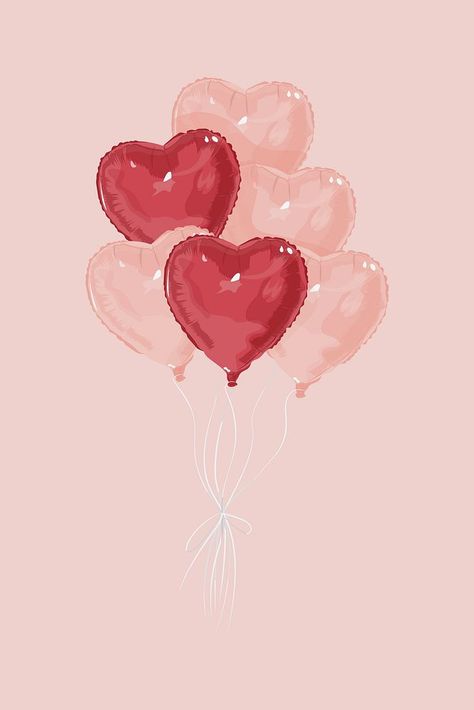 Heart Graphic Design Illustration, Cute Balloon Drawing, Cute Heart Wallpapers Aesthetic, Heart Balloon Wallpaper, Heart Balloons Wallpaper, Cute Aesthetic Widgets, Pink Aesthetic Illustration, Heart Balloon Drawing, Heart Ballon