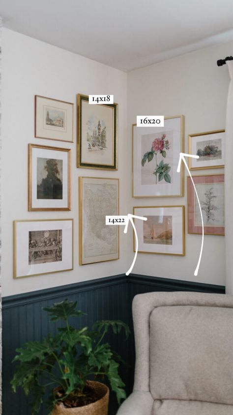 How to Build a Corner Gallery Wall | Aberle Design Co. Living Room Photo Gallery Wall, Gallery Wall Centerpiece, How To Do A Collage Wall, Mudroom Gallery Wall, Gallery Wall Layout Corner, Corner Picture Frames On The Wall, Art Gallery Wall Corner, Bedroom Wall Photo Collage, Photo Wall Family Pictures