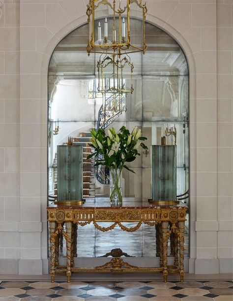 Beaux Arts Interior Design, Hall Mirror Ideas, Mirror Interior Design Wall, Elegant Entrance Hall, Paris Mansion, Mirror On Mirror, Finn Juhl, Paris Home, French Mirror