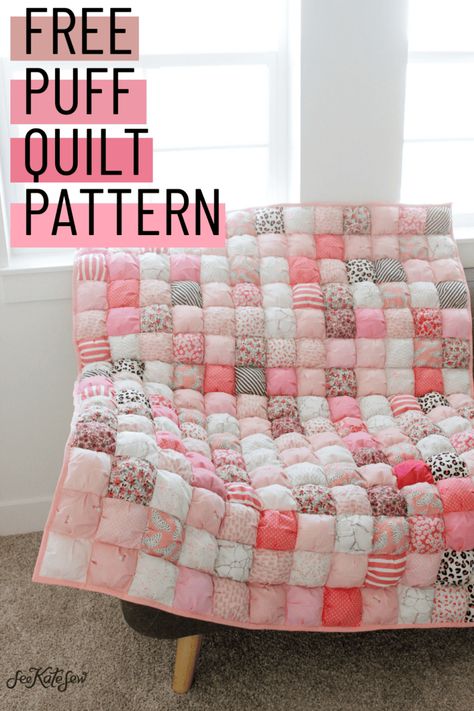 Puff Quilt Tutorial Charm Pack Friendly - see kate sew Puff Quilt Pattern, Puff Quilts, Puff Quilt Tutorial, Puffy Quilt, Bubble Quilt, Quilt Blocks Easy, Puff Quilt, Colorful Quilt, Quilt Sewing Patterns