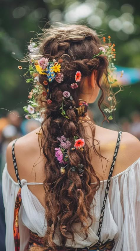 17 Trendsetting Boho Hairstyles to Rock This Season Earthy Wedding Hairstyles, Purple Hair Wedding Hairstyles, Hobbit Wedding Hair, Half Up Half Down Hair Flowers, Woodland Fairy Hair, Celtic Wedding Hairstyles, Enchanted Forest Hairstyles, Elvish Hair, Fairy Wedding Hair