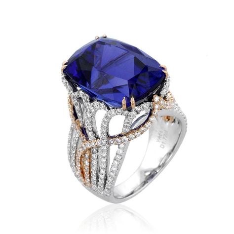 Reminiscing about one of my favorite designs, "Divine" tanzanite and diamond ring won the 2013 JCK Jewelers Choice Awards in the Tanzanite Jewelry Over $10,000 Cateogory. Inspired by the beauty and fury of the Pacific Ocean, this 18k rose and white gold ring features a 19.63ct. tanzanite accented with 1.71 cts. t.w. colorless diamonds. #tanzanitering #yaeldesigns #awardwinning Award Winning Jewelry, Ceylon Blue Sapphire, Tanzanite Jewelry, Tanzanite Diamond Ring, Tanzanite Diamond, Colored Gemstones, Tanzanite Ring, Blue Sapphire Diamond, Colored Gems