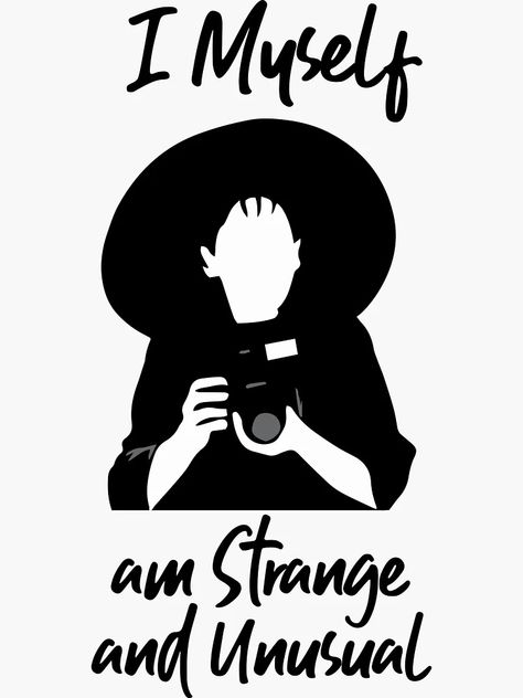 "Beetlejuice - Lydia Deetz - I Myself Am Strange And Unusual" Sticker for Sale by LeKrome | Redbubble Beetlejuice Cricut Projects, Beetlejuice Cricut, Beetlejuice Embroidery, Vampire Crafts, Beetlejuice Svg, Beetlejuice Quotes, Cookie Template, Camera Silhouette, Beetlejuice Tattoo