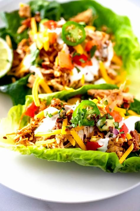 Chicken Taco Lettuce Wraps - Keto, Low Carb -Kicking Carbs Southwest Chicken Lettuce Wraps, Lettuce Wrap Chicken, Chicken Taco Lettuce Wraps, Ground Chicken Tacos, Wrap Chicken, Comfort Soups, Healthy Chicken Tacos, Sandwich Chicken, Taco Side Dishes