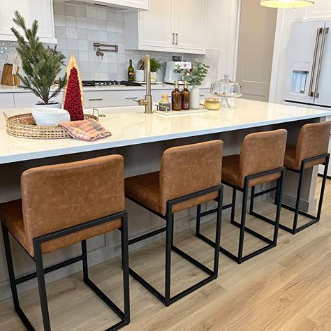 Flooring 2023, Dining Chairs Leather Seat, Modern Bar Stools Kitchen, Island Bar Stools, Counter Stools With Backs, Brown Bar Stools, Leather Kitchen, Bar Stools Kitchen Island, Kitchen Counter Stools