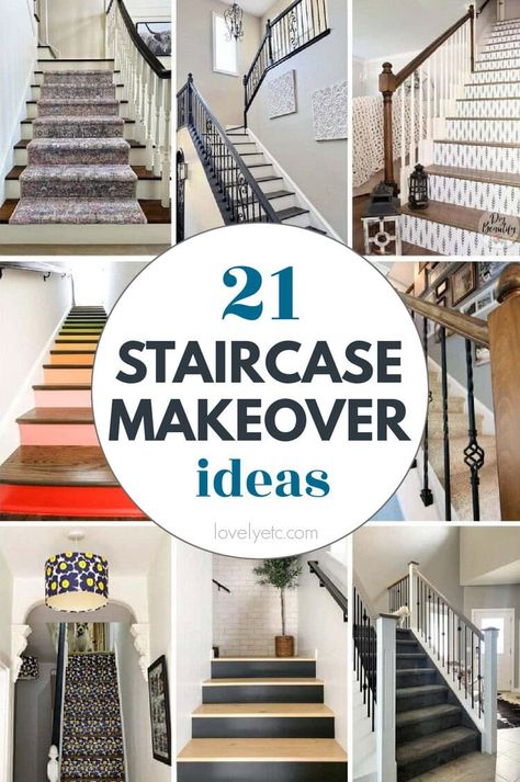 Give your staircase new life with one of the these smart staircase makeover ideas. There are DIY staircase ideas for all types of staircases. Whether you're ready to rip out old carpet and completely replace your stairs or you just want to do a quick update with paint or stain, you'll find great DIY staircase inspiration here. Refinish Staircase, Staircase Update, Stained Staircase, Painted Stair Railings, Old Stairs, Diy Stairs Makeover, Redo Stairs, Diy Staircase Makeover, Stairs Makeover Ideas