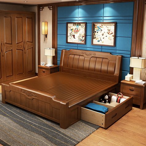 Solid Wood Double Bed With Drawers https://m.alibaba.com/product/60700452845/Solid-Wood-Double-Bed-With-Drawers.html?__sceneInfo={"cacheTime":"1800000","type":"appDetailShare"} Wooden Double Bed With Storage, Solid Wood Bed Design Modern, Double Bed Design Modern With Storage, Double Cot Bed Designs, Double Bed Designs Wooden, Double Bed Design Wooden Modern, Bed With Drawers Single, Wooden Bed With Drawers, Bed Design Modern Wooden