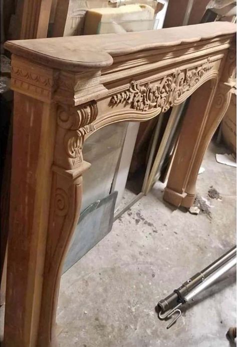 wood fireplace mantel from Facebook marketplace Fireplace Antique Mantle, French Country Fireplace Surround, Fireplace Surrounds And Mantels Wood, Victorian Fireplace Surround, Wooden Mantle Fireplace, Mantle Installation, Wood Fireplace Ideas, Business Decor Ideas, Fireplace Mantle Diy