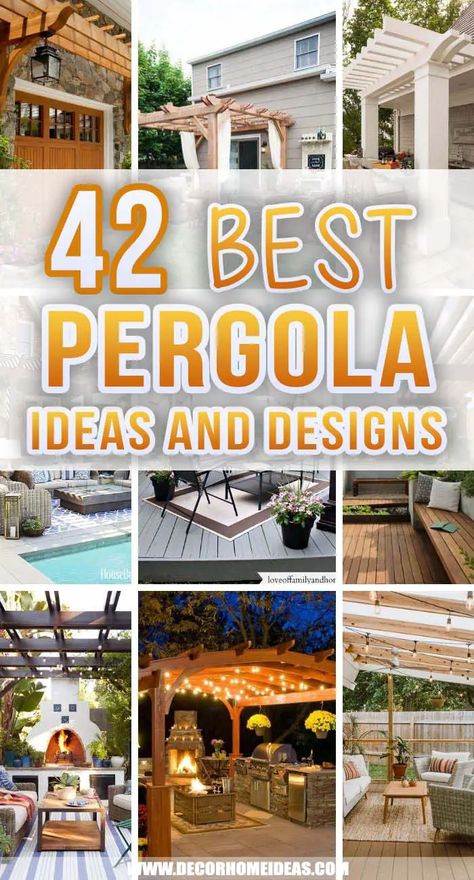 Pergola Off Deck, Cool Pergola Ideas, Backyard Pergola Ideas Diy, Backyard Deck Pergola Ideas, Pergola Ideas Attached To House Deck, Pergola Front Yard, Back Pergola Ideas, Beautiful Pergola Ideas, Cottage Pergola Ideas