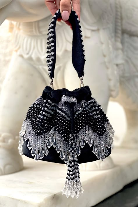 Buy Adora by Ankita Velvet Embellished Potli Bag Online | Aza Fashions Potli Bags, Black Crystals, Aza Fashion, Velvet, Beads, Crystals, Black