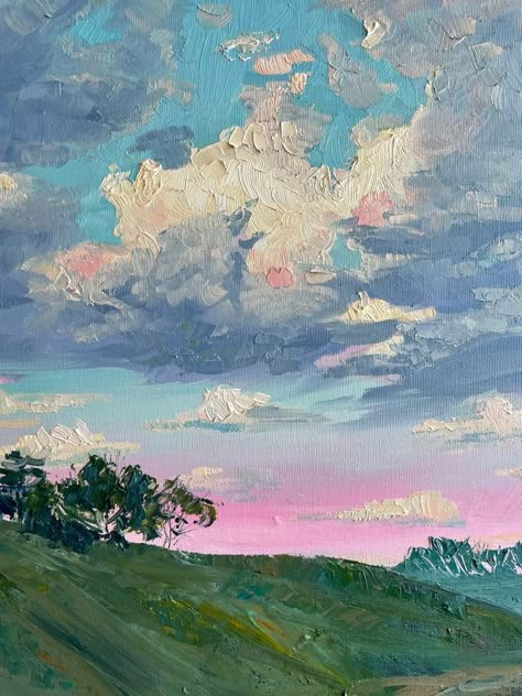 Blue Sky Painting Acrylic, Daytime Painting, Cloudy Painting, Art Painting Background, Positive Painting, Oil Painting Sky, Blue Landscape Painting, Art Inspiration Aesthetic, Blue Sky Painting