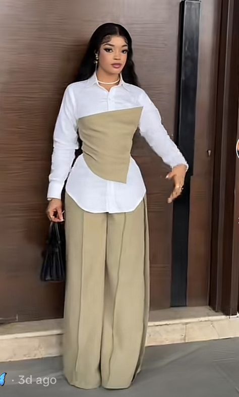 Preppy Black Women Outfits, Fashionable Business Attire For Women, Pasta Making Class Outfit, Modest Coperate Wears, Classy Slacks Outfit Women, Asymmetrical Top Outfits, Corporate Outfit Inspo Women, Fancy Travel Outfits, Classy Outfits With Pants