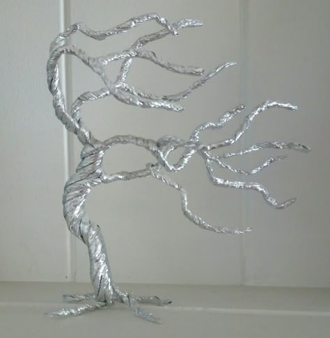 Hand made tree from tin foil. Aluminum Paper Art, Tin Foil Sculpture Art Projects, Tin Foil Art Sculpture, Aluminum Foil Art Sculpture, Aluminum Foil Sculpture, Tin Foil Sculpture, Aluminum Foil Art Diy, Tinfoil Sculptures, Aluminium Foil Crafts