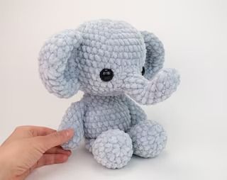 TheresasCrochetShop - Etsy Crochet Elephant Pattern, Easy Crochet Animals, Crochet Hook Size, Crochet Plushies, Things To Crochet, Crochet Shop, Amigurumi Elephant, Crochet Elephant, Elephant Plush