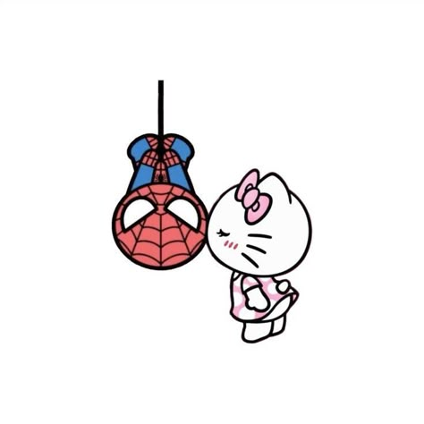 Hello Kitty Spider-man, Spiderman Drawing Cute, Spiderman Cute Drawing, Hello Kitty With Spiderman, Hello Kitty Kissing Spiderman, Hello Kitty And Spiderman Drawing, Coquette Spiderman, Spider Man N Hello Kitty, Spiderman Gift Ideas For Boyfriend