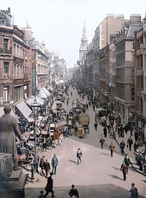 London. A rare color photograph of a London street in 1900 Cheapside Hoard, Vintage Foto's, Victorian London, London History, City Of London, London Town, Old London, Horse Drawn, London Photos