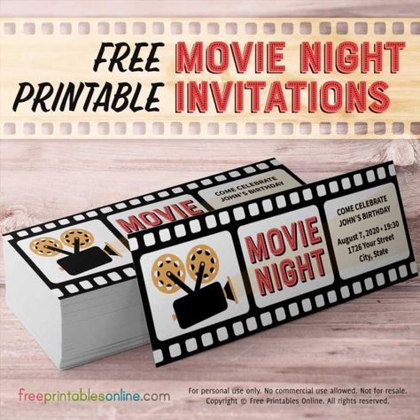 Diy Movie Tickets, Movie Night Printables, Movie Theater Party, Movie Night Tickets, Old Film Camera, Movie Ticket Invitations, Movie Party Invitations, Diy Movie Night, Movie Night Invitations