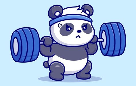 Gym Cartoon, Fitness Cartoon, Gym Icon, Fitness Icon, Fitness Art, Panda Art, Gym Workout Outfits, Vector Icons Illustration, Sport Icon