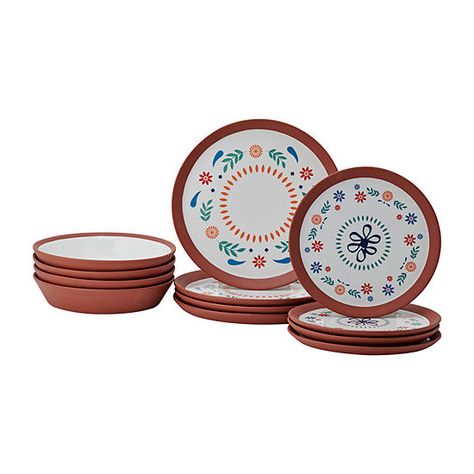 Mesa Mia Chapala 12-pc. Stoneware Dinnerware Set, Color: Barro - JCPenney Mexican Dinnerware, Mexican Table Setting, Red Dinnerware Set, Spanish Dinner, Jenny Martinez, Bday Dinner, Mexican Table, Mexican Heritage, Stoneware Dinnerware Sets