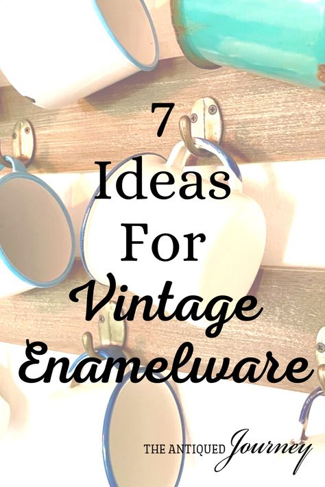 How To Display Vintage Kitchen Utensils, Enamel Pot Lids Decor, Enamel Pan Decor, White Enamel Kitchen Decor, Repurposed Enamelware Ideas, Enamel Pots And Pans Vintage Decor, Decorating With Vintage Enamelware, Vintage Kitchenware Farmhouse, Old Enamelware Ideas