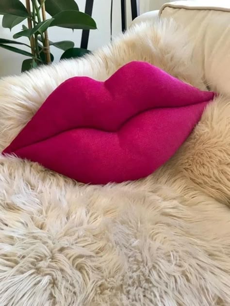 Hot Pink Room, Hot Pink Throw Pillows, Lips Pillow, Hot Pink Lips, Silver Pillows, Velvet Pink, Pink Throw Pillows, Lip Shapes, Cute Bedroom Decor