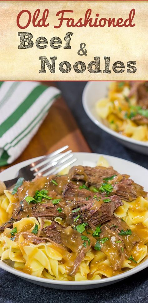 Old Fashioned Beef & Noodles | Just like Grandma used to make! Shredded Beef Noodles, Beef Roast And Noodles, Beef And Egg Noodle Recipes, Grandma Noodles Recipes, Beef And Noodles Crockpot Easy, Slow Cooker Beef And Noodles, Beef And Egg Noodles, Roast Beef And Noodles, Old Fashioned Recipes Dinners