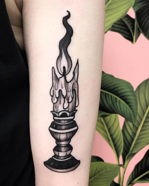 Candle Flame Tattoo, Skull Candle Tattoo, Candle Tattoo Design, Cross Stitch Tattoo, Traditional Skull, Candle Tattoo, Flame Tattoos, Fire Tattoo, Make Tattoo