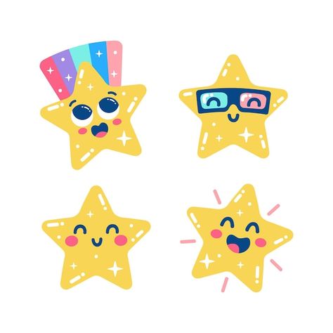 Cute Star Illustration, Cute Stars Drawing, Star Cartoon Drawing, Star Clipart Cute, Cute Star Drawing, Star Illustration Design, Kawaii Stars, Stars Clipart, Star Cartoon