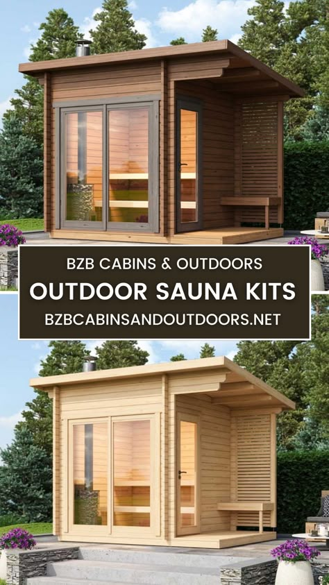 Outdoor Wood Burning Sauna, Sauna Under Deck, Backyard Sauna And Cold Plunge, Wood Sauna Outdoor, Building A Sauna Outdoor, Cedar Sauna Outdoor, Outside Sauna Ideas, Sauna Building Plans, Sauna Backyard Ideas