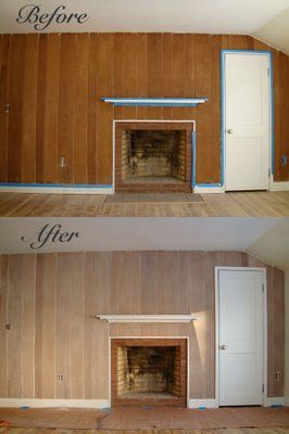 design-art-life: how to "whitewash" wood paneling with paint. 1.Strip   2.Sand   3.Vacuum   4.Wipe   5.Paint (25% paint, 75% water)   6.Wipe excess   7.Steel Wool Wood Paneling Makeover, Paneling Makeover, How To Whitewash, Painting Wood Paneling, Lights Bedroom, Pine Walls, Whitewash Wood, Up House, Painted Paneling