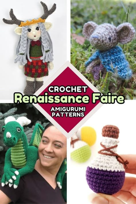 Crochet Renaissance Faire Amigurumi Ideas | 9 Free Crochet Patterns - Hooked by Kati Pop Culture Crochet, Fantasy Crochet, Renn Faire, Crochet Market, Crochet Geek, Easy Crochet Patterns Free, Crochet Dragon, Amazing Crochet, Ren Fair