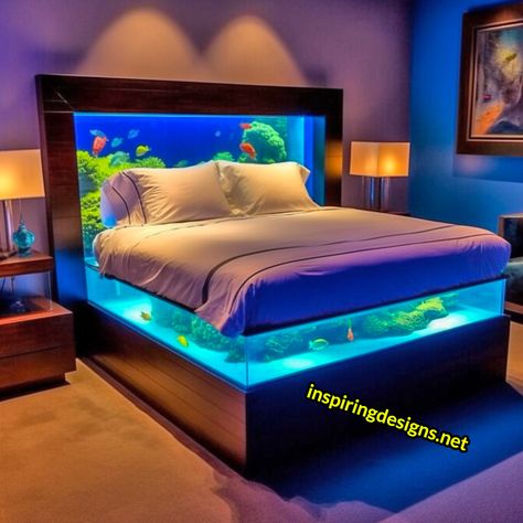 Aquarium In Bedroom, Fish Tank Furniture, Cool Fish Tank Ideas, Fish Tank Bed, Aquarium Bed, Boy Beds, Room Bed Design, Amazing Beds, Unique Bed Frames