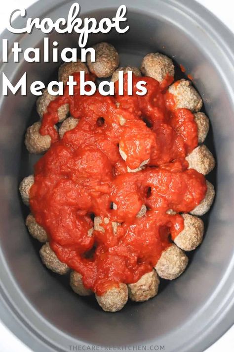 Meatball In Crockpot Recipe, Easy Italian Meatballs Crockpot, Crockpot Meatballs In Marinara Sauce, Easy Crockpot Meatballs Frozen Italian, Crockpot Meatball Subs Frozen, Pizza Meatballs Crockpot, Crockpot Meatballs For A Crowd, Frozen Meatball Subs Recipes, Crockpot Meatball Recipes Italian