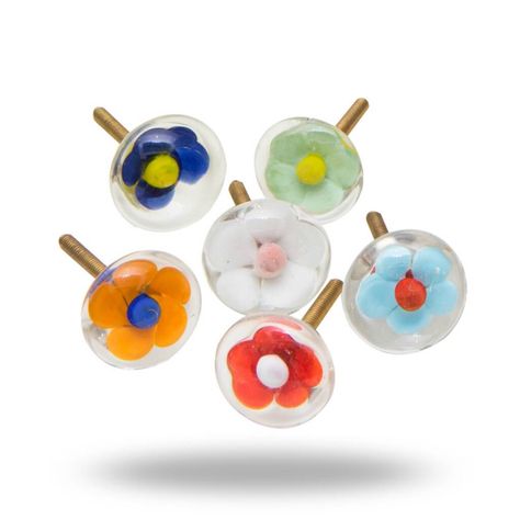 Our colourful glass floral knobs will look great in any type of decor!This decorative knob looks great on so many different pieces of furniture and we have many more styles available! Check out our shop to see our full line of decorative furniture door knobs. Glass knob with an iron screw Diameter 3.0 x Depth 1.5 x Screw Size 4.0cm Summer Trifle, Unique Door Knobs, Flower Knobs, Handles For Drawers, Unique Knobs, Cabinet Door Knobs, Chest Drawers, Glass Cabinet Knobs, Dresser Knob