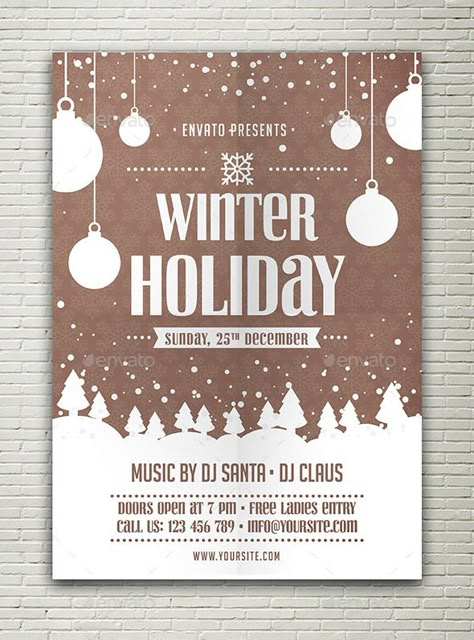 Winter Holiday Flyer Template PSD, Vector EPS, AI Illustrator. Download Holiday Party Poster, Christmas Event Poster Design, Winter Festival Poster, Poster Christmas Design, Christmas Market Poster, Christmas Layout Design, Holiday Poster Ideas, Winter Poster Design, Christmas Poster Design Ideas