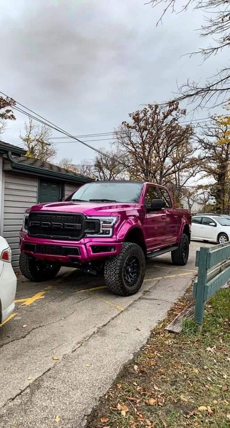 Pink Tacoma Truck, Pink Ford F150, Pink Gmc Truck, Pink Pickup Truck, Hot Pink Truck, Pink Ford Truck, Girly Trucks, Pink Lifted Trucks, Pink Chevy Trucks