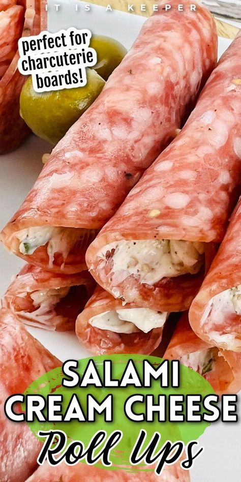 Salami cream cheese roll ups are a delicious snack or appetizer. These make a tasty addition to any charcuterie board. In less than 10 minutes, you'll have a delicious finger food for parties or any day of the week. This is a great recipe, and easy to make for a crowd! Salami Cream Cheese Roll Ups, Salami Cream Cheese, Cream Cheese Roll Ups, Food For Parties, Cheese Roll Ups, Cream Cheese Roll Up, Sweet Appetizer, Cheese Roll, Cream Cheese Rolls