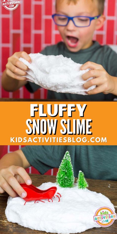 Today we have a really fun snow slime recipe. Snow slime is great for kids of all ages and has a squishy stretchy unique texture. Making snow slime is the perfect holiday activity or a fun idea any time of year that kids want to play with snow no matter the temperature outside.