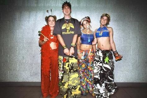 For young adults raves were dance parties set to trippy tunes in a mellow, stigma-free, slightly psychedelic atmosphere inspired by music festivals of the 70's. Bright colored colthes, baggy pants, and headwear were popularly worn.